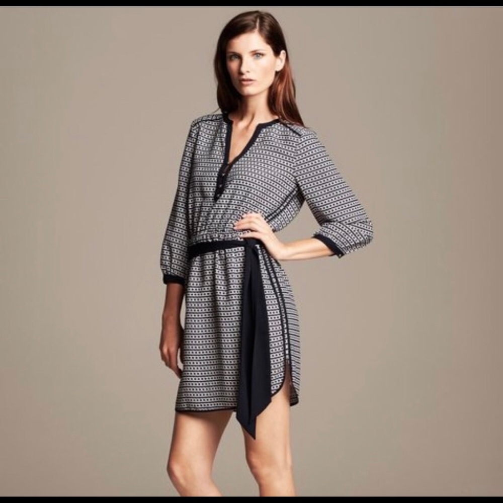 Banana Republic Tie Tunic Print Sleeve Dress
